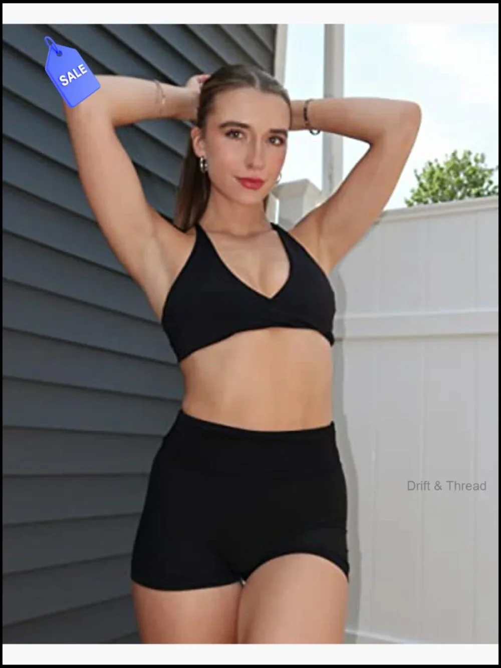 2 Pack Twist V Neck Sports Bra Set Open Back Strappy Crop Tops